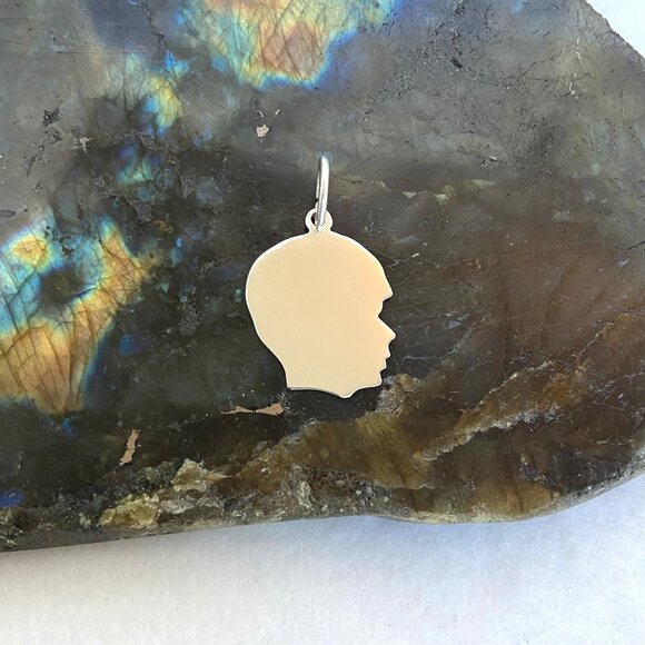 Sterling Silver 925 Male Boy Child Silhouette Profile Engravable Charm Pendant - Picture 6 of 12